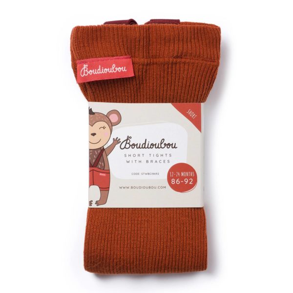 Kids' short tights with braces CINNAMON